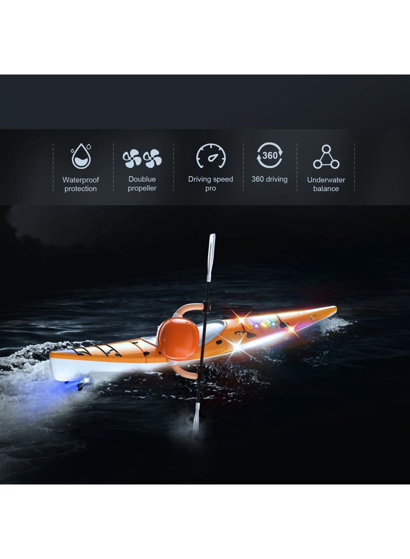 سيوسي قارب التحكم عن بعد للأطفال مع أضواء LED، 2.4 جيجا هرتز محاكاة قوارب الكاياك RC مع مجداف للبحيرة والنهر وحمام السباحة وحوض الاستحمام، ألعاب مائية متوازنة للأولاد والبنات، هدايا رائعة للأطفال من سن 4 إل - Image 4